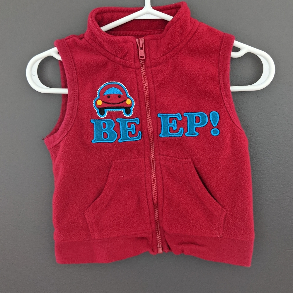 Red fleece "beep" car vest